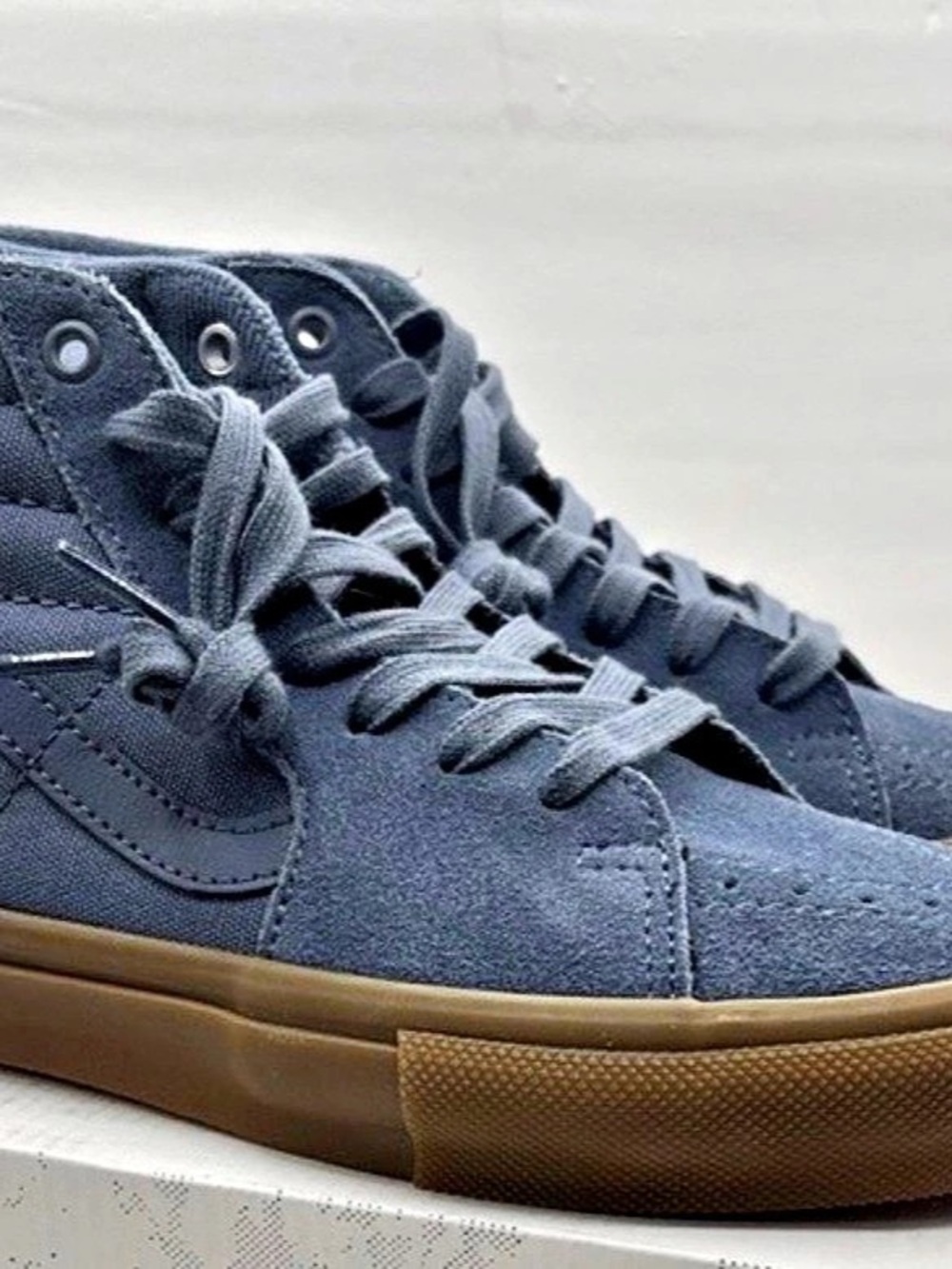 Vans Skate Sk8-Hi High-Top Sneakers in Blue and Brown Gum